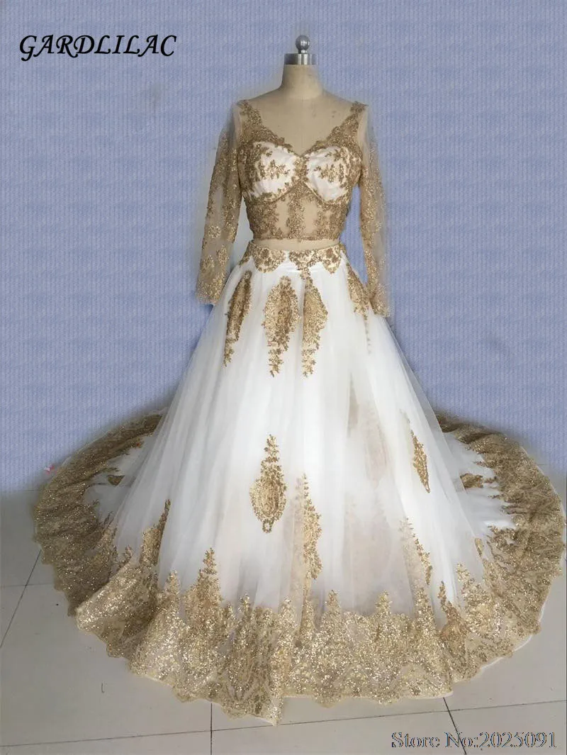 New Arrival White &Gold Lace Appliques Muslim Wedding Dresses Lace Long Sleeve Vestido De Noiva Beading Ball Gown Bridal Gown
New Arrival White &Gold Lace Appliques Muslim Wedding Dresses Lace Long Sleeve Vestido De Noiva Beading Ball Gown Bridal Gown