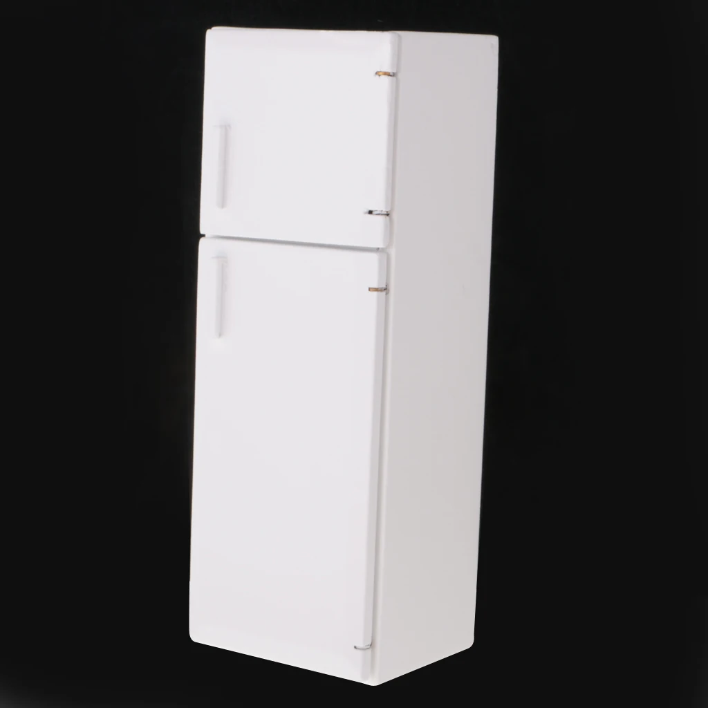 1/12 Dollhouse Miniature Kitchen White Wooden Fridge Refrigerator Freezer 1:12 Doll House Decor Classic Toys for Child Kids Gift
