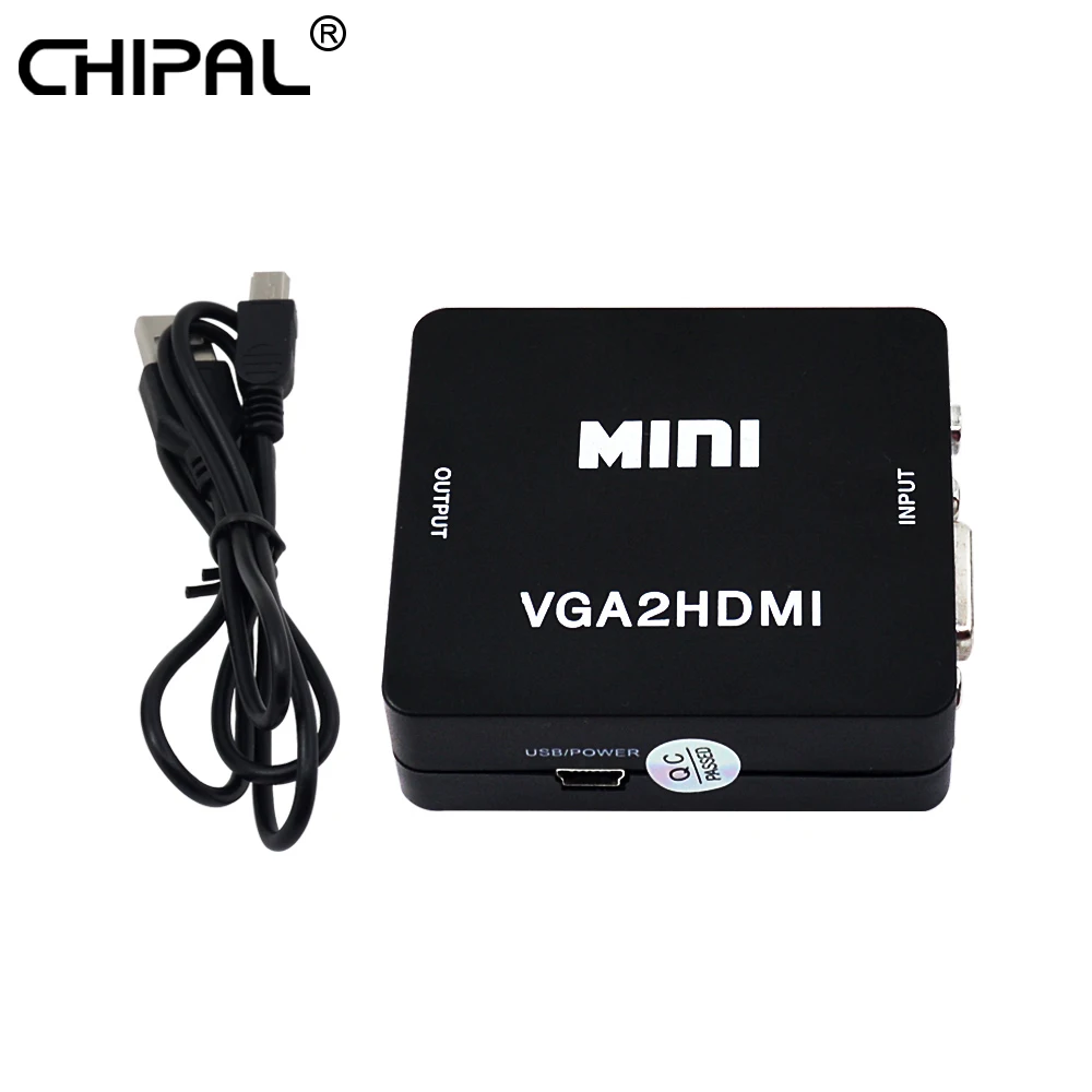 

CHIPAL Mini VGA2HDMI Adapter 1080P VGA to HDMI Converter with Audio + USB Power Connector for PC Laptop to HDTV Monitor Display