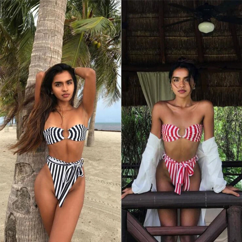 2019 Women Sexy Push-up High Waist Striped Bikini Set Padded Bandage Swimsuit M145 
2019 Women Sexy Push-up High Waist Striped Bikini Set Padded Bandage Swimsuit M145