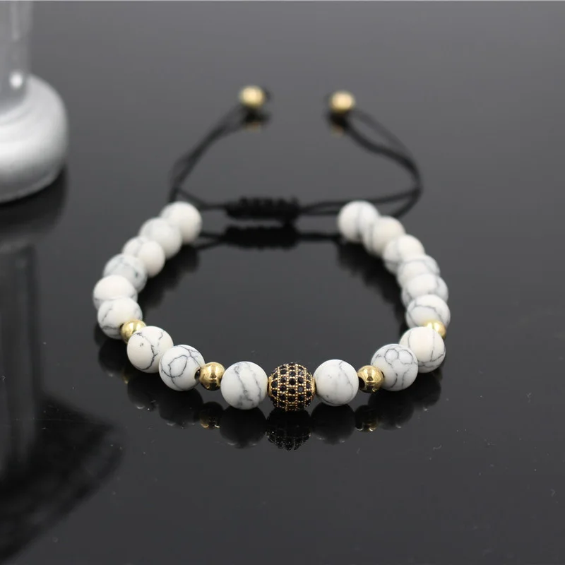 PINIYA 8mm White Howlite Stone & Pave CZ Copper Ball Braiding Macrame Bead Bracelet Adjustable Anil Arjandas Mens Bracelet
PINIYA 8mm White Howlite Stone & Pave CZ Copper Ball Braiding Macrame Bead Bracelet Adjustable Anil Arjandas Mens Bracelet