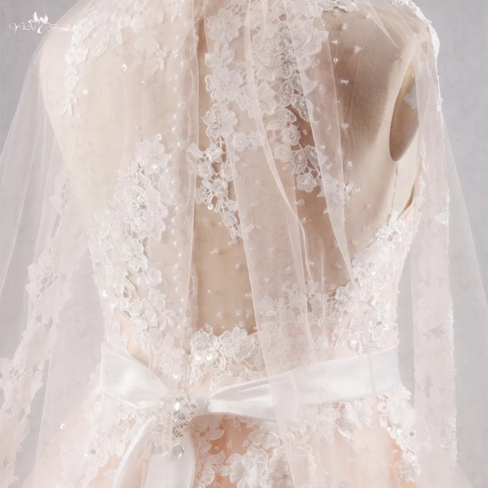RSW1075Yiaibridal Real Pictures Ball gown With Belt And Veil Ivory Lace Champagne Backless Wedding Dresses (1)
