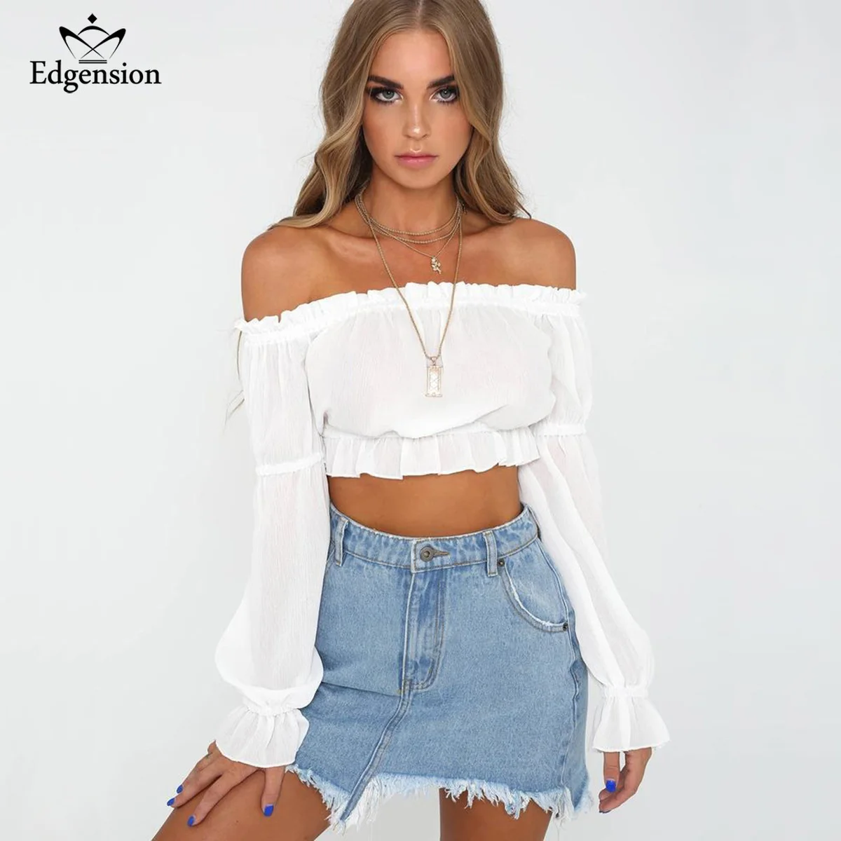 New 2018 Summer Fashion Sexy Off Shoulder Short Crop Chiffon Blouse Women Long Sleeve Slash Neck Shirts Blouses Female Tops
New 2018 Summer Fashion Sexy Off Shoulder Short Crop Chiffon Blouse Women Long Sleeve Slash Neck Shirts Blouses Female Tops