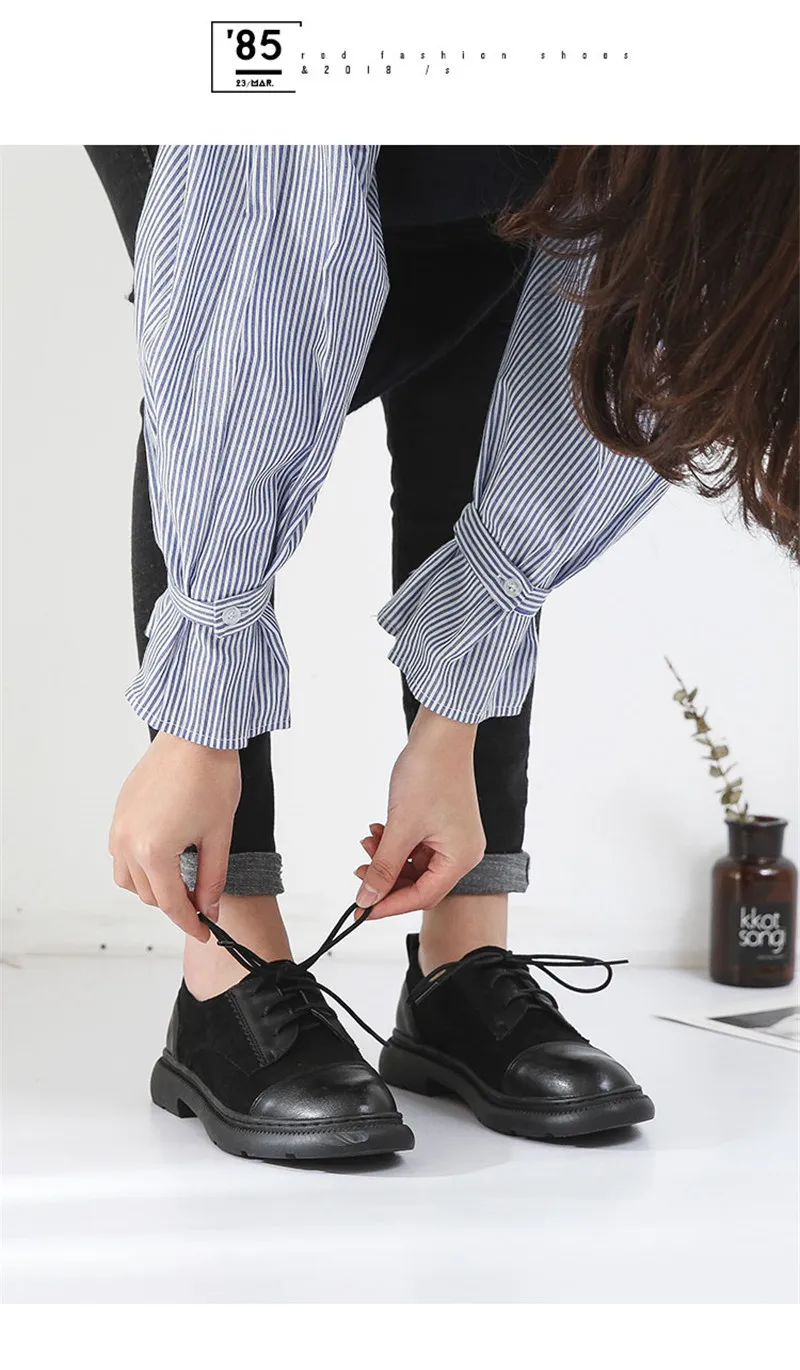 Retro Women Oxfords Shoes Spring 2019 New British Flats Brogues Shoes Woman Round Toe Lace Up Students Casual Flat Platform Shoe (17)