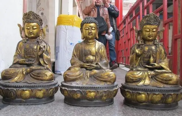 Tibet Buddhism Bronze Gild 3 Saints of the West Bodhisattva kwan Yin Buddha Set
Tibet Buddhism Bronze Gild 3 Saints of the West Bodhisattva kwan Yin Buddha Set