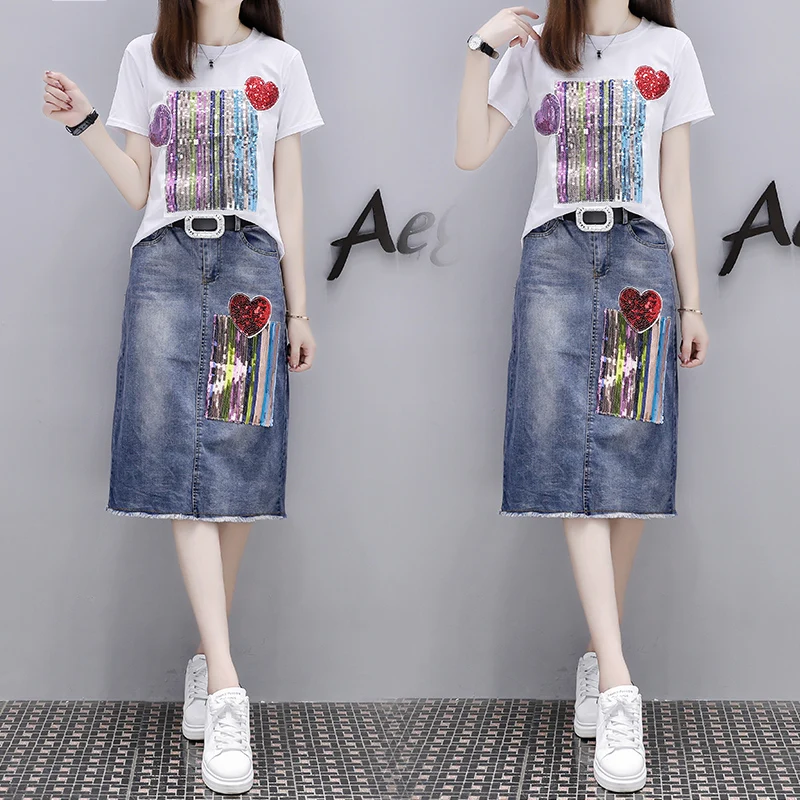 summer 2018 new Korean fashion sequins short-sleeved sweatshirt denim skirt two-piece clothing set jean skirts suits student
summer 2018 new Korean fashion sequins short-sleeved sweatshirt denim skirt two-piece clothing set jean skirts suits student