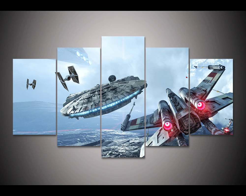 HD-Print-5-pieces-canvas-wall-art-Millennium-Falcon-X-Wing-star-wars-painting-canvas-modern