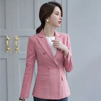 Novelty Pink Plaid Formal Blazers and Jackets Coat Double Breasted Long Sleeve Autumn Winter Ladies Tops Outwear Blaser
Novelty Pink Plaid Formal Blazers and Jackets Coat Double Breasted Long Sleeve Autumn Winter Ladies Tops Outwear Blaser