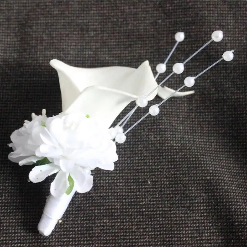 Бутоньерка для Жених Калла белая бутоньерка с цветами лилии и жемчугом Свадебные