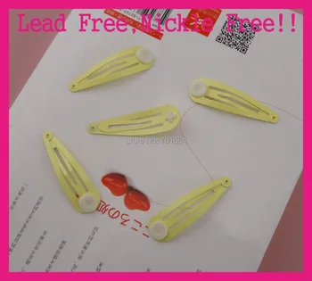 

50PCS 5.0cm 2.0" Pastel yellow plain metal snap clip with 9mm gluing pads at nickle free and lead free DIY hairpins