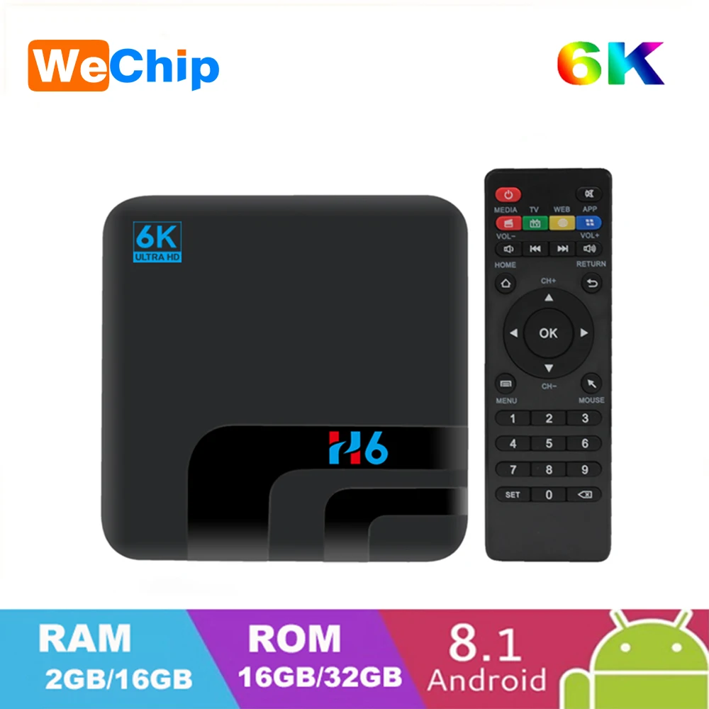 Wechip H6 Smart Android 8.1 TV BOX AllwinnerH6 6K HD RAM 4GB DDR3 ROM 32GB 2.4GHz WiFi Media Player IPTV Set top Box
Wechip H6 Smart Android 8.1 TV BOX AllwinnerH6 6K HD RAM 4GB DDR3 ROM 32GB 2.4GHz WiFi Media Player IPTV Set top Box