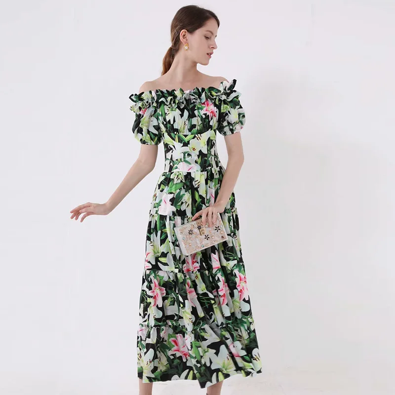 2019 Summer runways floral print off-shoulder dress Fashion women's sweet dress A397
2019 Summer runways floral print off-shoulder dress Fashion women's sweet dress A397