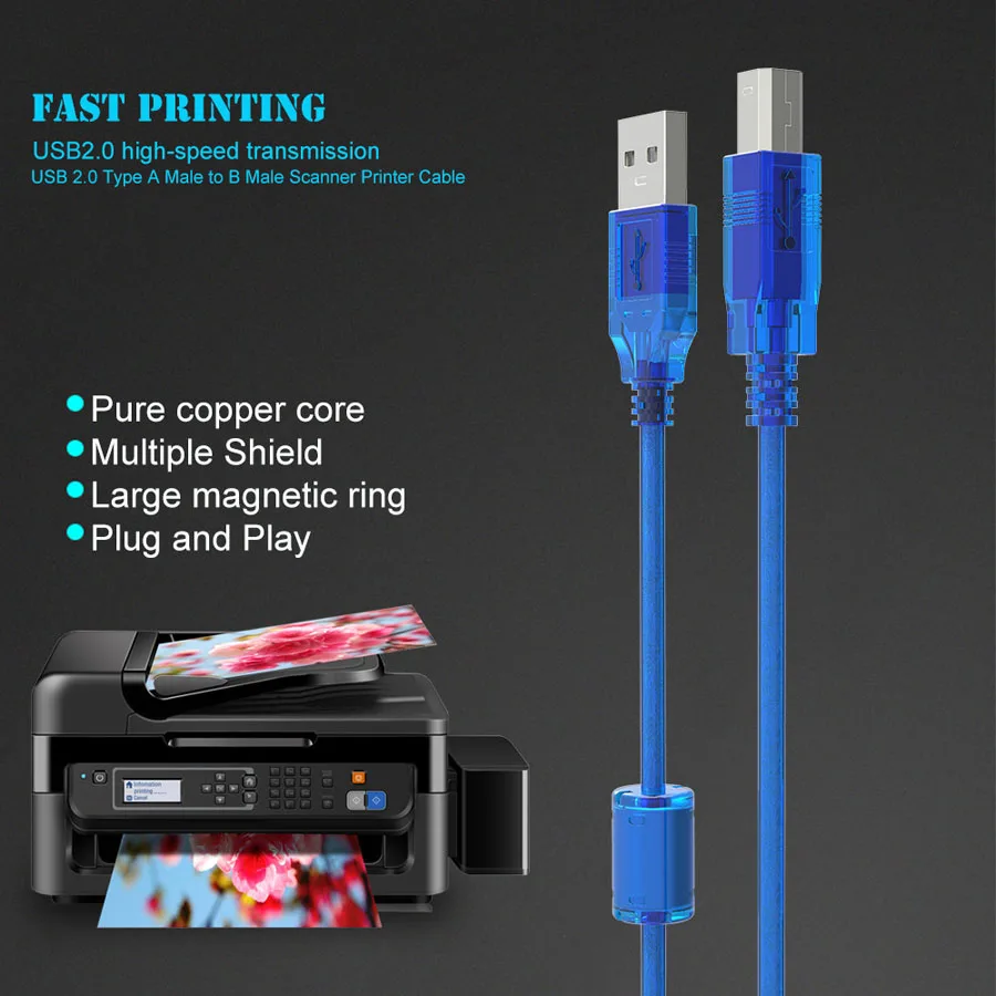 Высокоскоростной USB 2 0 кабель для сканера A B передачи данных Canon Epson HP 3 м 5 1 5|Кабели