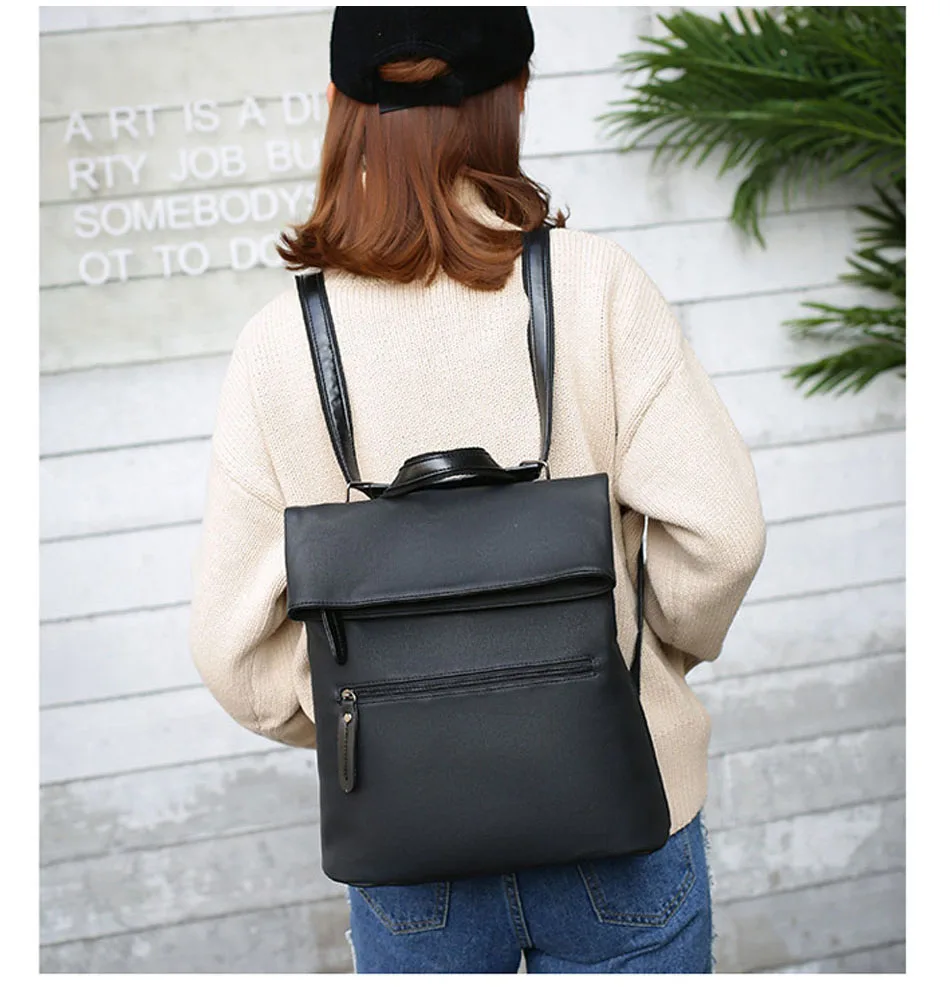 iStylishMall- 2 PCS/SET Vintage Backpack Women PU Leather Backpacks with Shoulder Bag School Bags for Teenagers Black Female mochila