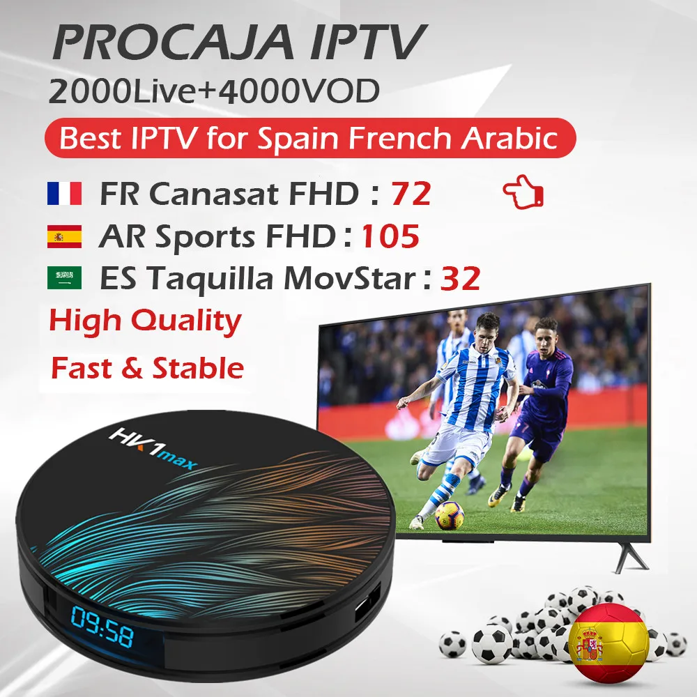 HK1Max Android 9.0 Smart TV Box+12 Month PROCAJA IPTV Subscription French Spain Portugal IPTV RK3328 4K Wifi Media Player TV Box
HK1Max Android 9.0 Smart TV Box+12 Month PROCAJA IPTV Subscription French Spain Portugal IPTV RK3328 4K Wifi Media Player TV Box