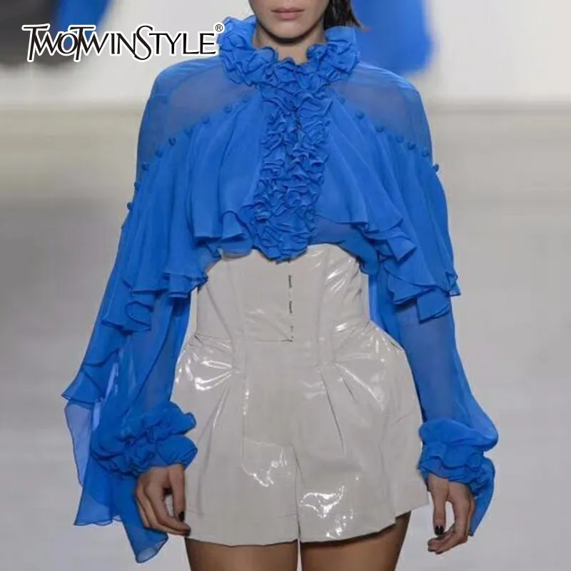 TWOTWINSTYLE Ruffles Chiffon Shirt For Women Stand Collar Patchwork Lantern Sleeve Large Size Blouse Female 2019 Spring Vintage
TWOTWINSTYLE Ruffles Chiffon Shirt For Women Stand Collar Patchwork Lantern Sleeve Large Size Blouse Female 2019 Spring Vintage
