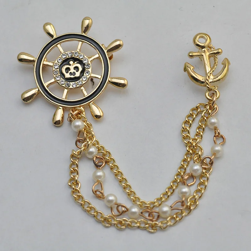 

2018 Fashion Jewelry Unisex Enamel Navy Marine Chain Tassels Rudder Anchor Brooches Nice Gift For Women Men Friend Suit Access