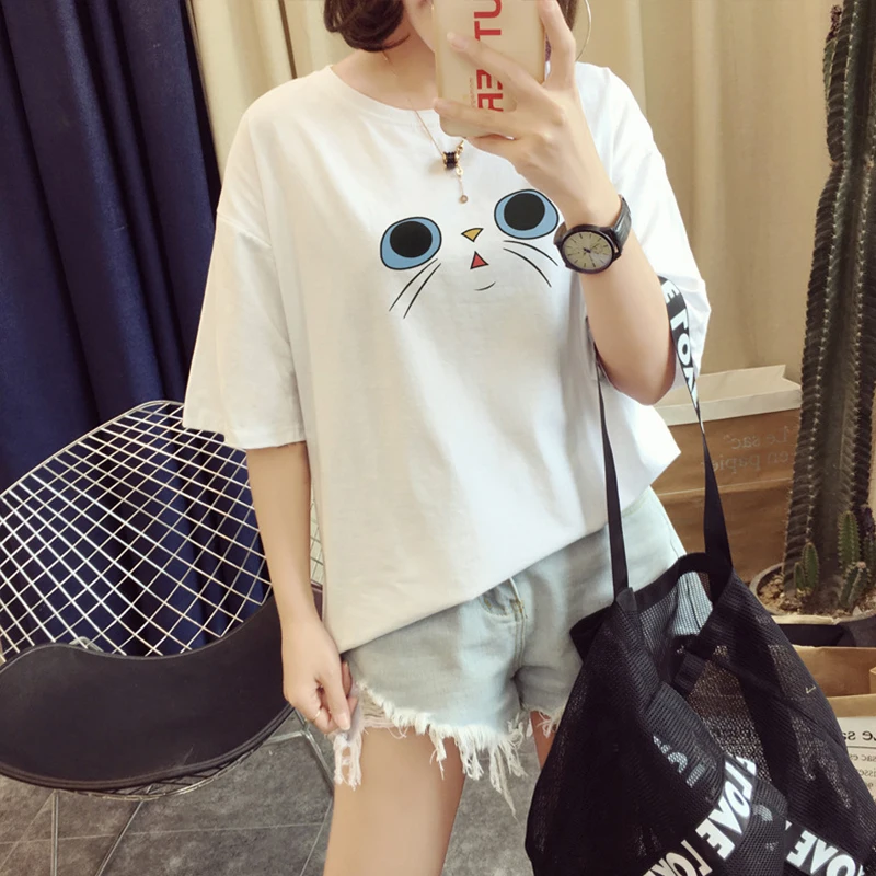 Ailegogo Women Tshirts Casual Cute Cat Face Print Shirts Sweet Slim Short Sleeve O-neck Tee Cartoon Couple Tops Female
Ailegogo Women Tshirts Casual Cute Cat Face Print Shirts Sweet Slim Short Sleeve O-neck Tee Cartoon Couple Tops Female