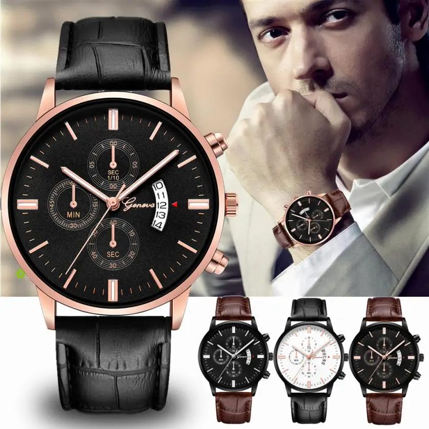 Тонкий чехол 37 5 мм мужские часы роскошный бренд кварцевые кожаный ремешок
