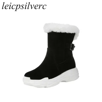 Women Boots Autumn Winter Med Heel Warm Faux Fur Flock Slip on Platform Wedges Mid-calf Snow Shoes 2018 New Fashion Black Beige
Women Boots Autumn Winter Med Heel Warm Faux Fur Flock Slip on Platform Wedges Mid-calf Snow Shoes 2018 New Fashion Black Beige