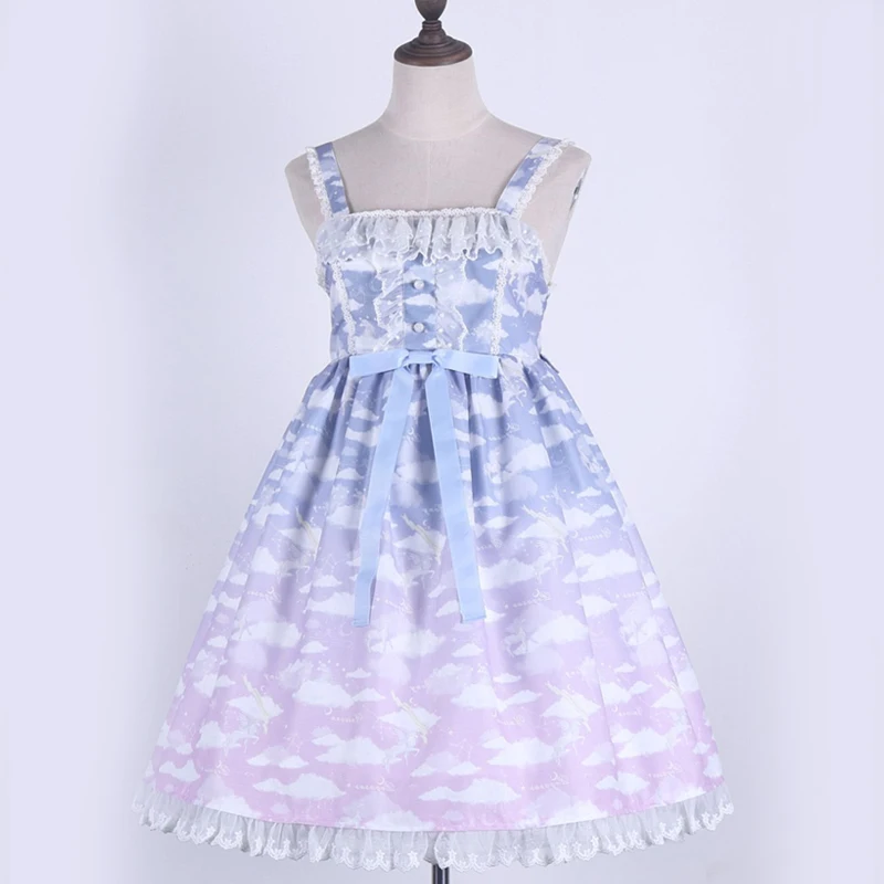 Chic Lolita jsk Spaghetti Strap Sweet Girls Cute Dress Gradient Color Cloud Print Woman Dress Lace Japan Style Woman Dress
Chic Lolita jsk Spaghetti Strap Sweet Girls Cute Dress Gradient Color Cloud Print Woman Dress Lace Japan Style Woman Dress