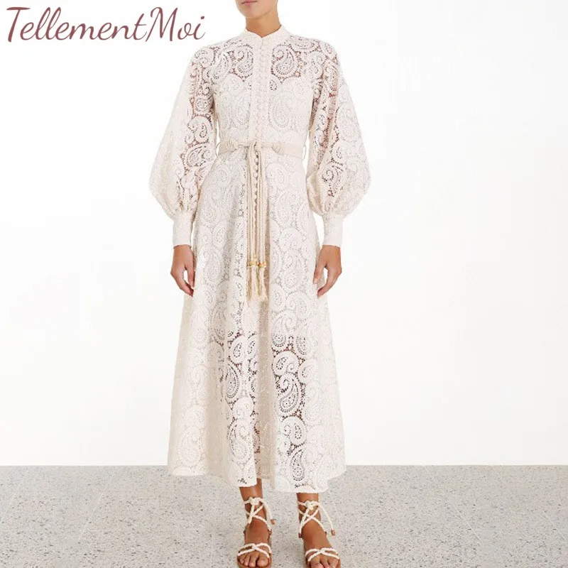 Elegant Dress For Women Stand Collar Lantern Sleeve Dresses Hollow Out Lace Up High Waist Long Dress Vestidos 2019 Fashion
Elegant Dress For Women Stand Collar Lantern Sleeve Dresses Hollow Out Lace Up High Waist Long Dress Vestidos 2019 Fashion