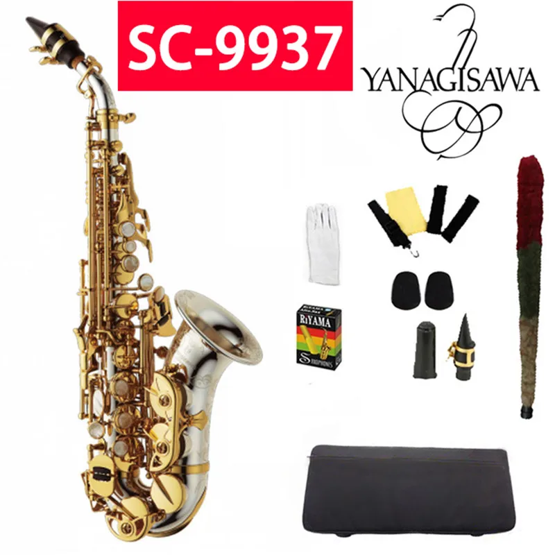 

brand Curved Soprano Saxophone YANAGISAWA SC-9937 Silvering Gold key Brass Soprano Sax musical instruments with case Mouthpiece