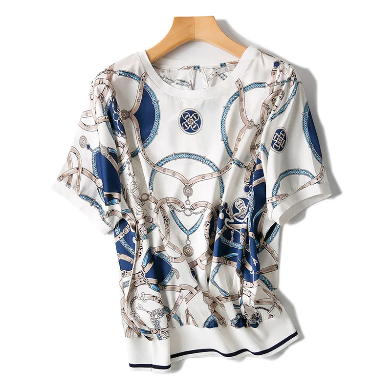 2018 Spring Summer New Women's High-End Boutique Printed Silk Round Neck Short-Sleeve Top
2018 Spring Summer New Women's High-End Boutique Printed Silk Round Neck Short-Sleeve Top
