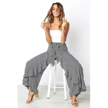 2018 New Lady Summer Striped Wide Leg Pants Women's Bow Tie High Waist Ruffles Wide Leg Long Pants Hot Sale Women Flare Trousers
2018 New Lady Summer Striped Wide Leg Pants Women's Bow Tie High Waist Ruffles Wide Leg Long Pants Hot Sale Women Flare Trousers