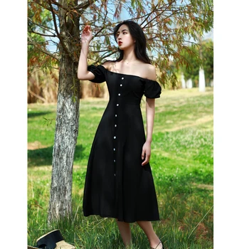 Ladies Sexy Off Shoulder Women Summer Dress Slash Neck Button Female Midi Dresses Sundress
Ladies Sexy Off Shoulder Women Summer Dress Slash Neck Button Female Midi Dresses Sundress
