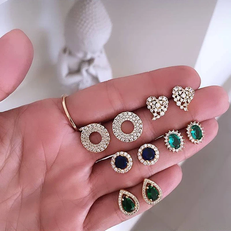 5 Pairs/ Set Exquisite Mosaic Gem Heart Love Water Drop Round Flowers Gold Earrings Set Female Charm Wedding Jewelry Accessories
5 Pairs/ Set Exquisite Mosaic Gem Heart Love Water Drop Round Flowers Gold Earrings Set Female Charm Wedding Jewelry Accessories