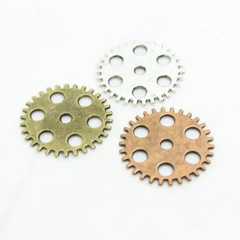 

Sweet Bell Wholesale 50pcs/lot 25mm two Color Antique Color Metal Alloy Gear Charm Jewelry Charms Findings