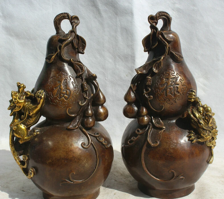 S5807 10" Chinese Bronze Gild Folk Feng Shui Fu Unicorn Beast calabash cucurbit Pair D0318
S5807 10" Chinese Bronze Gild Folk Feng Shui Fu Unicorn Beast calabash cucurbit Pair D0318