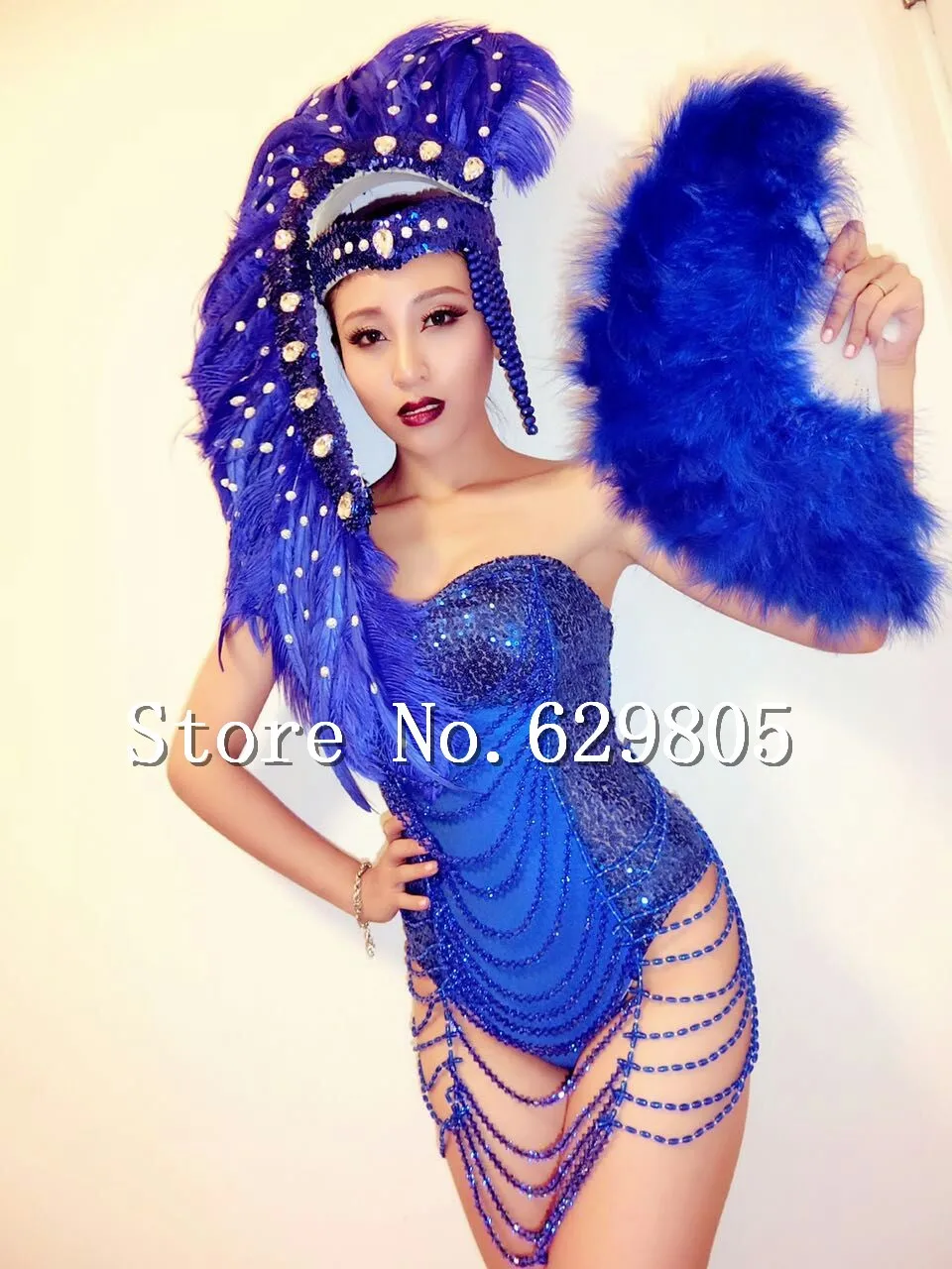 Blue Sequin Shining Rhinestone Beads Tassel Bodysuit Feather Headpiece Stage Wear Prom Outfit Leotard Female Singer Costume
Blue Sequin Shining Rhinestone Beads Tassel Bodysuit Feather Headpiece Stage Wear Prom Outfit Leotard Female Singer Costume