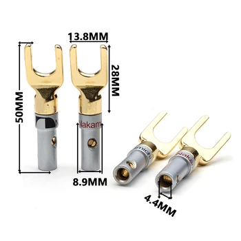 

YT 12PCS Gold Plated Copper U- type Banana Plug Connectors Grade Interpolation Screw Audio Speaker Cable Wire Connectors