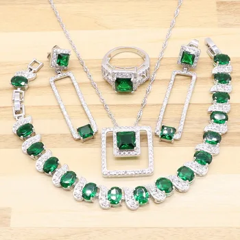 Women Green Imitated Emerald square Fashion Silver White crystal wedding Jewelry Sets Angelic Necklace Ring Earring Bracelet
Women Green Imitated Emerald square Fashion Silver White crystal wedding Jewelry Sets Angelic Necklace Ring Earring Bracelet