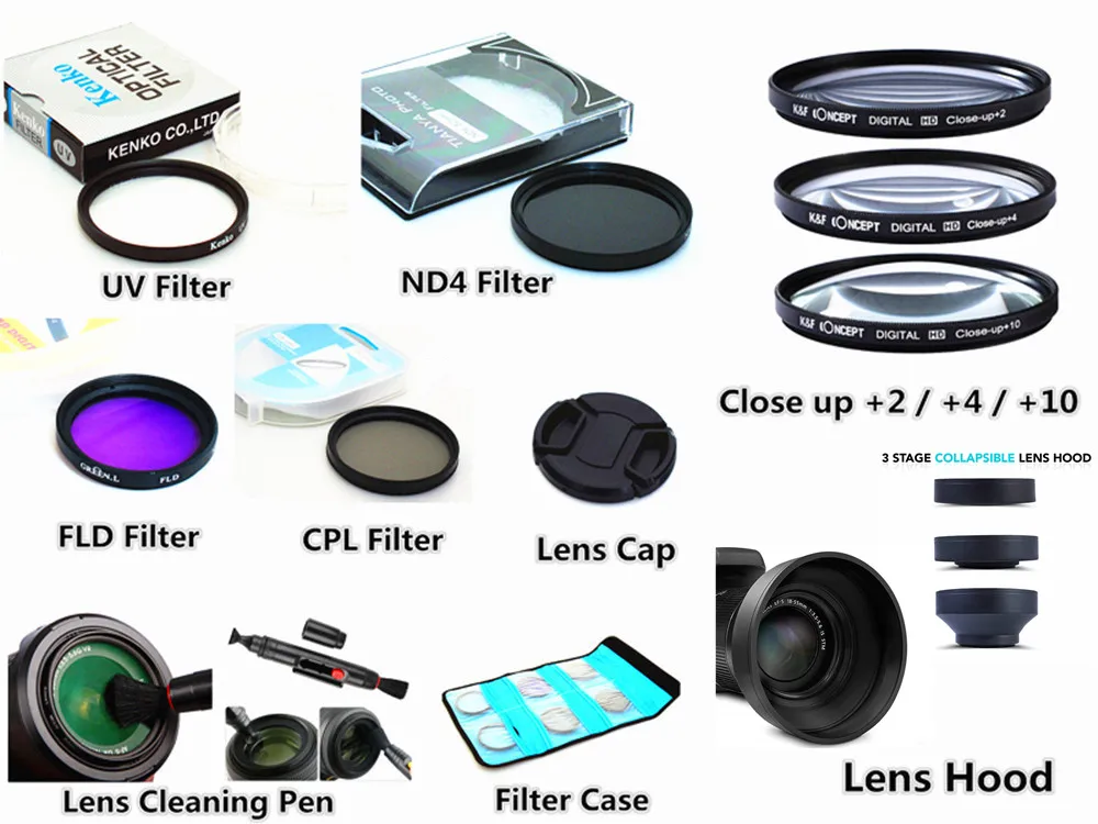 

Filter kit + Lens Hood + Cap + Cleaning pen for Panasonic Lumix FZ330 FZ300 FZ200 FZ150 FZ100 FZ60 FZ62 FZ48 FZ47 FZ45 FZ40