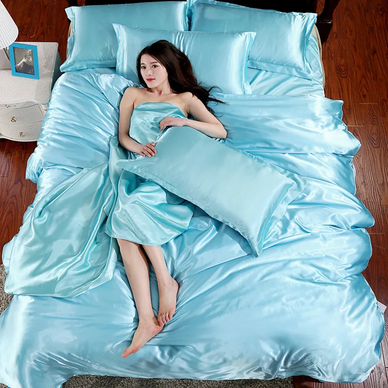 Home Textile Silk Satin Bed Sheet Set Solid Color Sexy Duvet Cover Flat Sheet Pillowcase Twin Queen Size
Home Textile Silk Satin Bed Sheet Set Solid Color Sexy Duvet Cover Flat Sheet Pillowcase Twin Queen Size