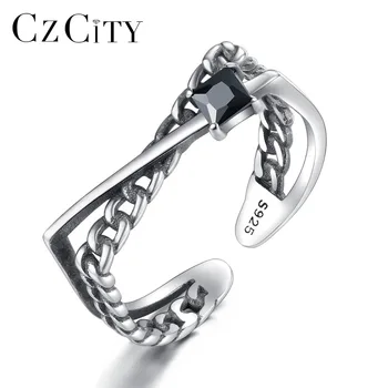 

CZCITY Authentic 925 Sterling Silver Irregular Open Rings For Women Vintage Fashion Cubic Zirconia Adjustable Ring Fine Jewelry