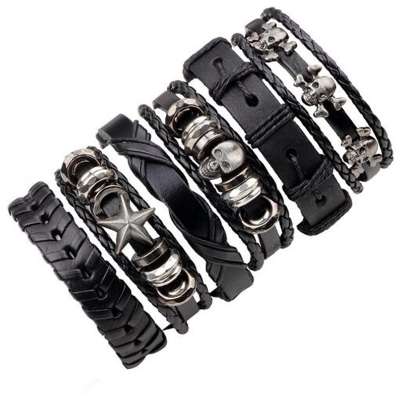 1Set/5-6PCs Punk Rock Skull Star Multi Charm Bracelet For Women Men Gothic Jewelry Braided Rope Leather Bracelet Men
1Set/5-6PCs Punk Rock Skull Star Multi Charm Bracelet For Women Men Gothic Jewelry Braided Rope Leather Bracelet Men