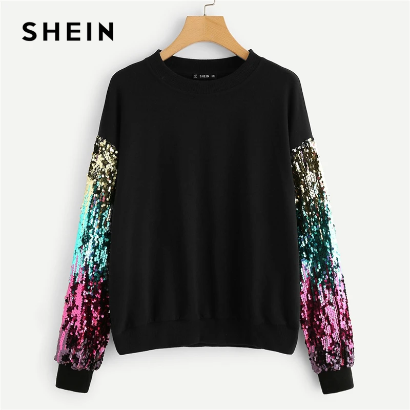 SHEIN Black Highstreet Sequin contrast Colorblock O-Neck Tunic Pullover Sweatshirt Autumn Streetwear Casual Women Sweatshirts
SHEIN Black Highstreet Sequin contrast Colorblock O-Neck Tunic Pullover Sweatshirt Autumn Streetwear Casual Women Sweatshirts