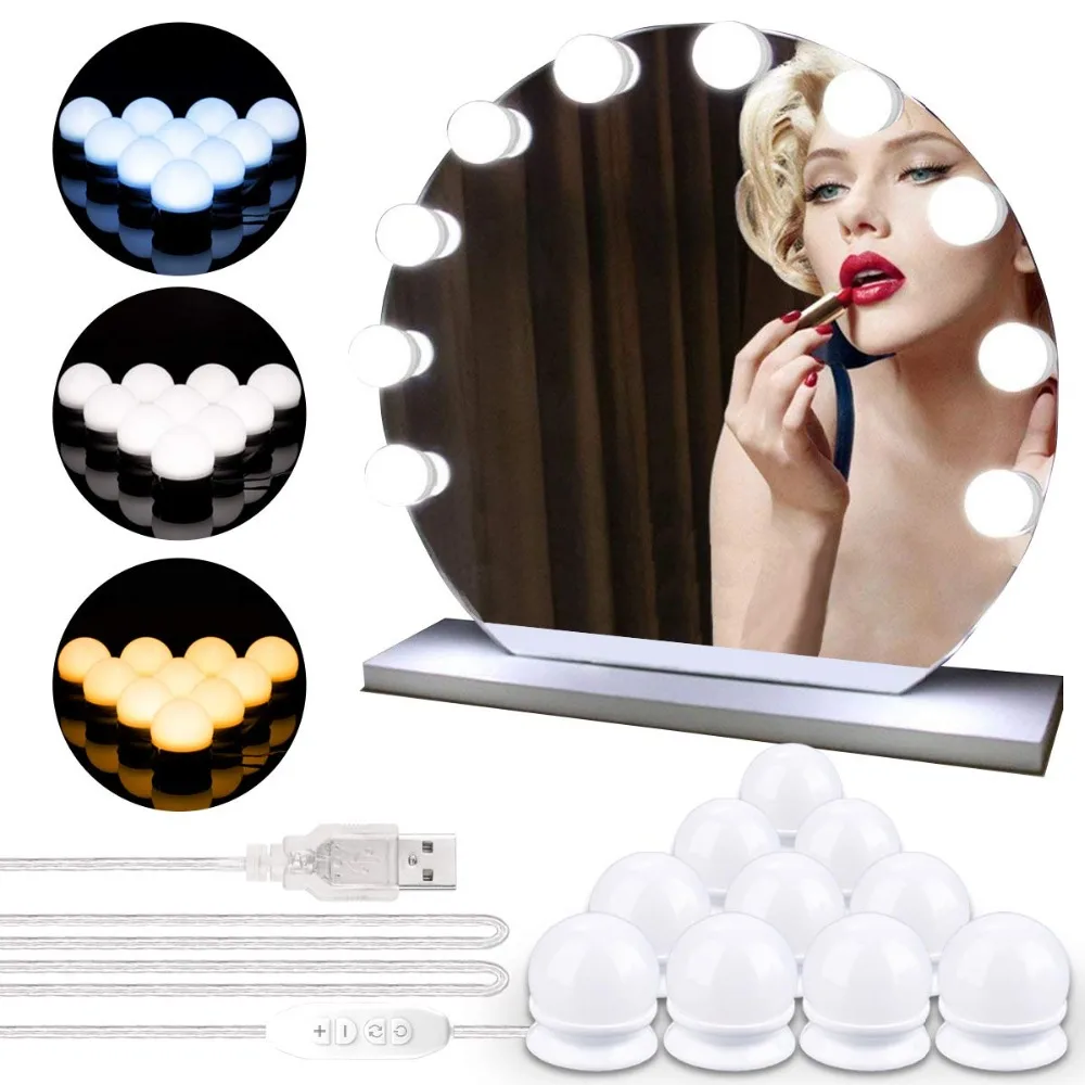 10 LEDs Bulb Hollywood Style Makeup Mirror Light Dimmable 3 Mode USB Plug LED Vanity Mirror Lamp Kit Lens Headlight Dresser Lamp
10 LEDs Bulb Hollywood Style Makeup Mirror Light Dimmable 3 Mode USB Plug LED Vanity Mirror Lamp Kit Lens Headlight Dresser Lamp