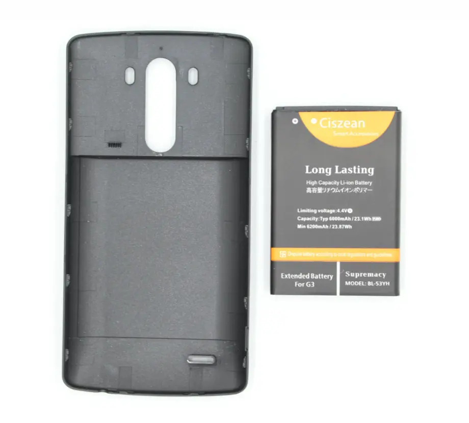 Ciszean 1 x 6000mAh BL-53YH replacement Extended Battery For LG G3 D858 D855 D857 D859 D850 F400 F460 F470 D830 With Back Cover
Ciszean 1 x 6000mAh BL-53YH replacement Extended Battery For LG G3 D858 D855 D857 D859 D850 F400 F460 F470 D830 With Back Cover