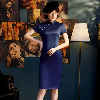 Blue Big Size 3XL Satin Vestidos Women Sexy Elegant Vintage Cheongsam Faux Pearl Button Stand Collar Chinese Dress Qipao Short
Blue Big Size 3XL Satin Vestidos Women Sexy Elegant Vintage Cheongsam Faux Pearl Button Stand Collar Chinese Dress Qipao Short