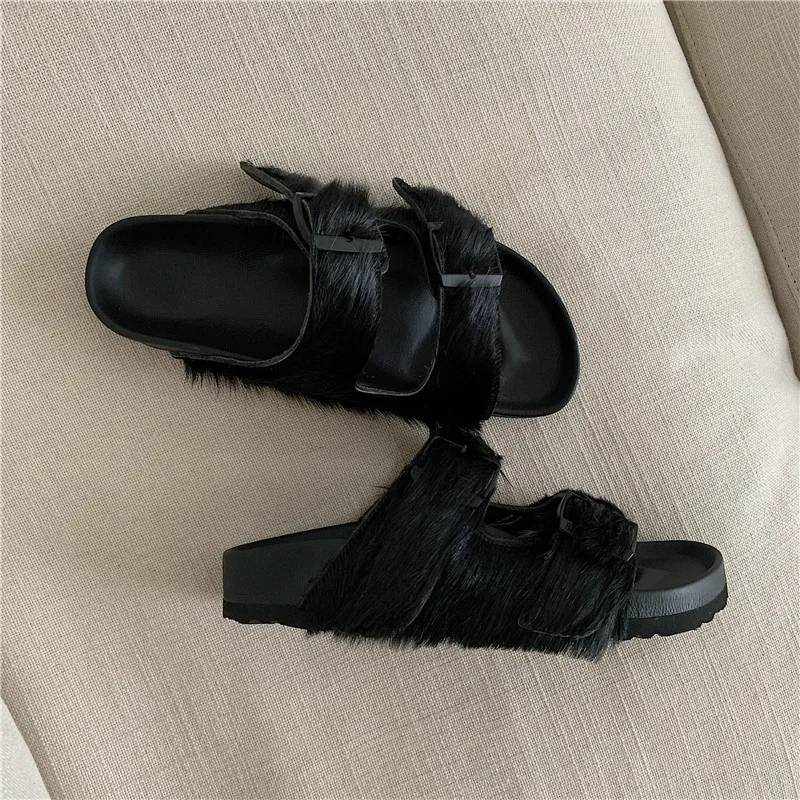 2019 Summer Hot Selling Black Leather Horsehair Fur Slippers Open Toe Flat Platform Celebrity Beach Shoes
2019 Summer Hot Selling Black Leather Horsehair Fur Slippers Open Toe Flat Platform Celebrity Beach Shoes