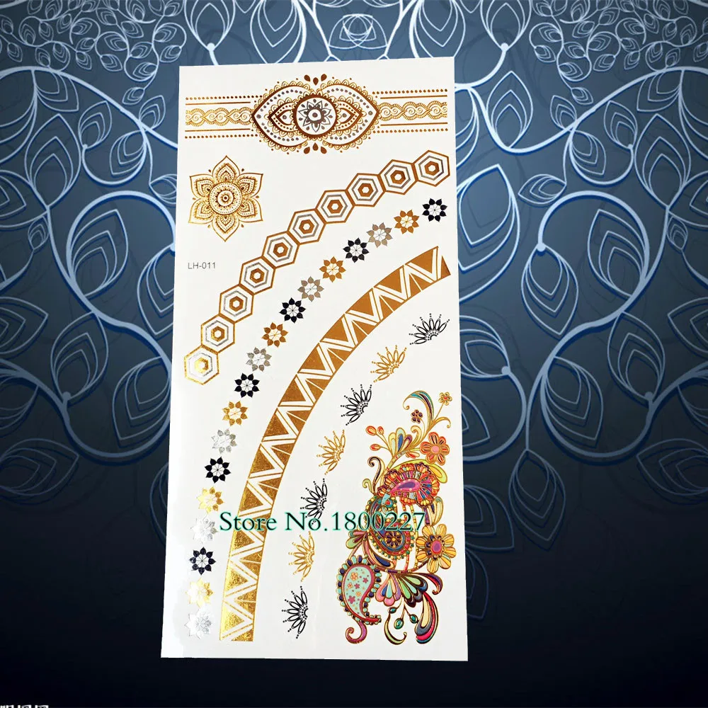 Фото Золотистый Цветочный браслет металлическая Татуировка кружевные узоры из хны