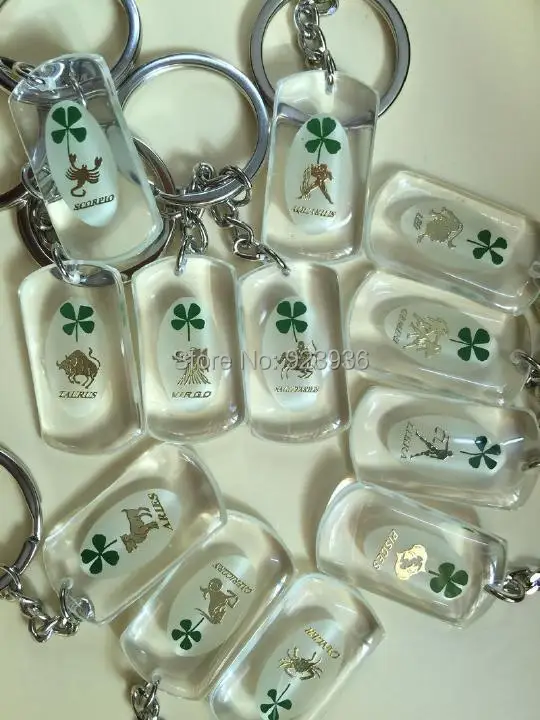 

12 PCS Hot sale cute constellation real four leaf clover Glow Keychain