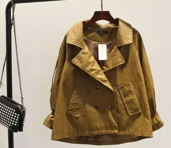 New European and American style super fashion short-section turn-down collar double breasted PU jacket outerwear for women 
New European and American style super fashion short-section turn-down collar double breasted PU jacket outerwear for women