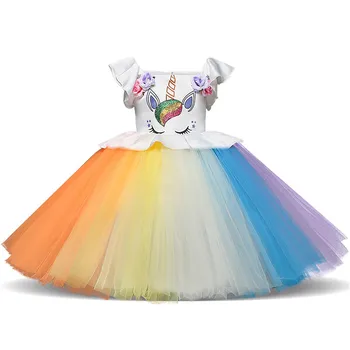 

Summer Rainbow Dash Tutu Dress Baby Birthday Outfit Mesh Rainbow Dress Little Pony Girl Princess Cinderella Flower Girl Dress 5Y