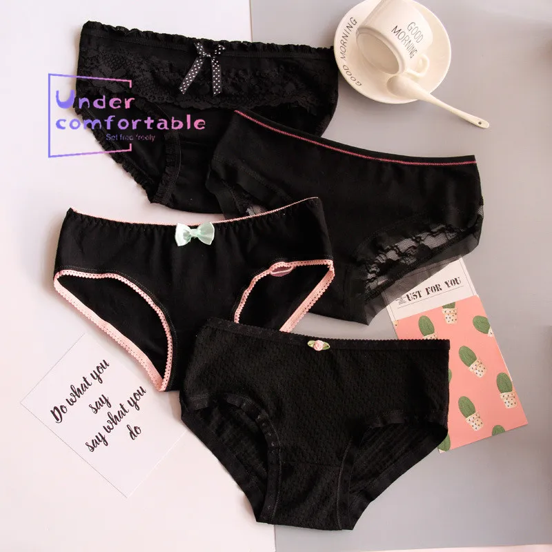 4pcs/lot Black Seduce Sexy Lace Women Underwear Bowknot Lady Lingerie 3PCS Cotton Panties & 1PCS Lace Girl Briefs
4pcs/lot Black Seduce Sexy Lace Women Underwear Bowknot Lady Lingerie 3PCS Cotton Panties & 1PCS Lace Girl Briefs